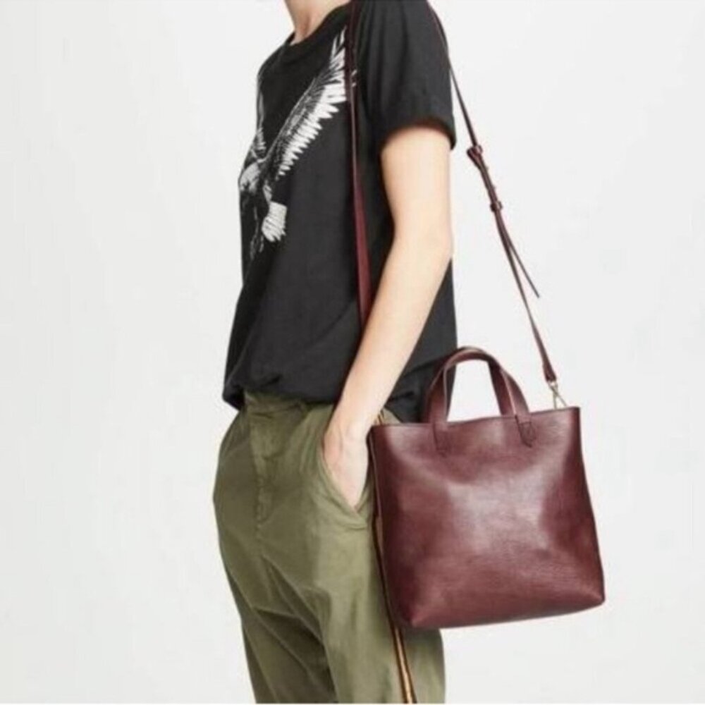 (SOLD) Madewell Zip Top Small Crossbody Leather Tote in Burgundy Leather